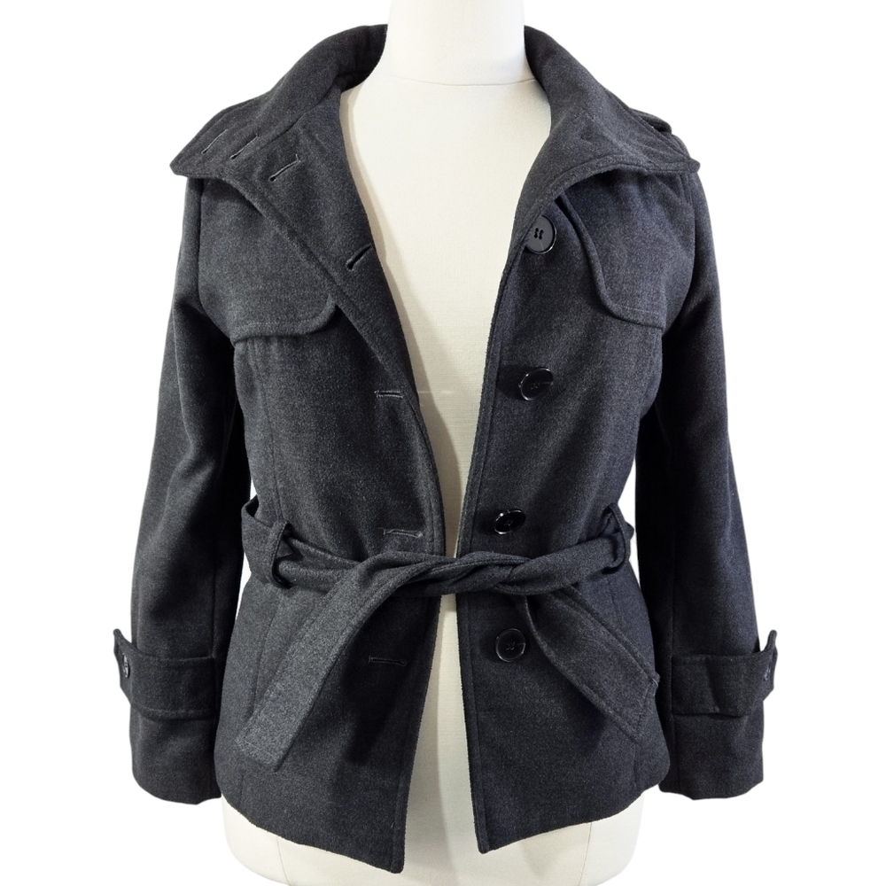 Zara Basic Gray Single Breasted Belted Peacoat Po… - image 1